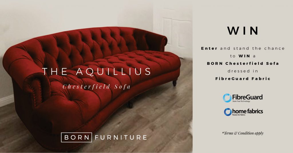 Born Furniture, Home Fabrics, FibreGuard, Chesterfield, Win a chesterfield, win a chesterfield sofa, competition